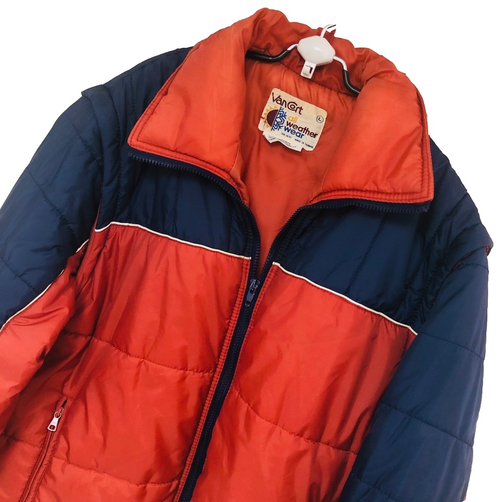 Y2K Van Cort Mens Puffer Jacket Vest  2 In 1 Convertible Quilted‎ Color Block L